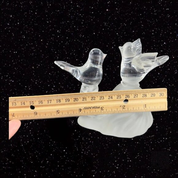 Vintage Art Glass Clear Love Bird Sculpture Figurine A Frosted Tree Branch Glass - Picture 6 of 11